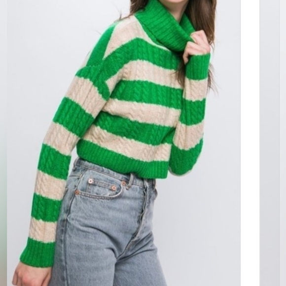 Striped Cropped Turtleneck Sweater - Picture 4 of 9